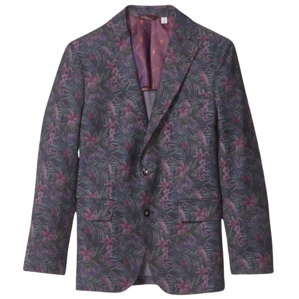 Robert Graham Vettel Floral Sports Blazer SZ 44R Grey Purple Luxury $698 NWT